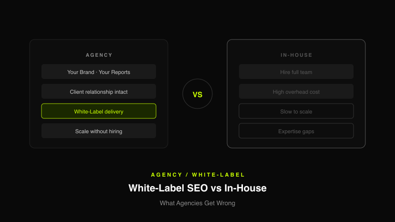 Layered graphic illustrating the structural difference between white-label SEO delivery and in-house SEO team management